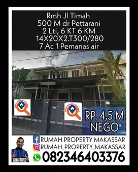 Rmh Jl Timah  500 M dr Pettarani 2 Lti, 6 KT 6 KM, 14X20X2.T300/280