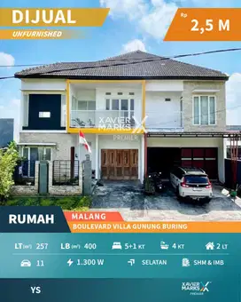 Dijual Rumah Tinggal + Usaha di Boulevard Villa Gunung Buring, Malang