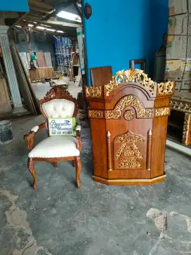 Mimbar masjid podium set kursi full kayu jati