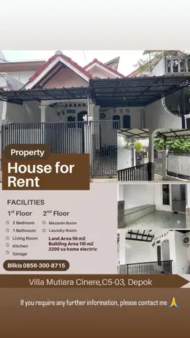 Disewakan rumah Villa Mutiara Cinere