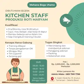 Staff Produksi Roti - Tanpa Pengalaman OK | Training Dibayar