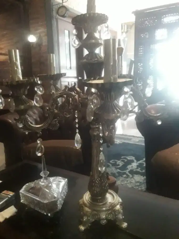 Lampu Duduk Antik Made in Italy – Tembaga & Kristal