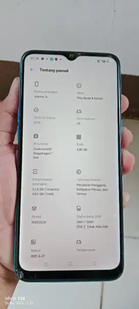Realme. 5i.  4/64. Mnus pjok bwah retak lcd nya norml