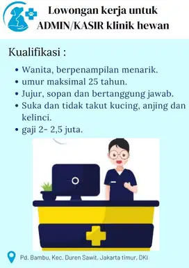 Lowongan pekerjaan admin dan kasir klinik hewan