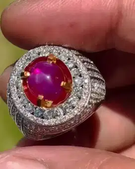 Cincin Permata Star Ruby Burma Ring Emas Berlian