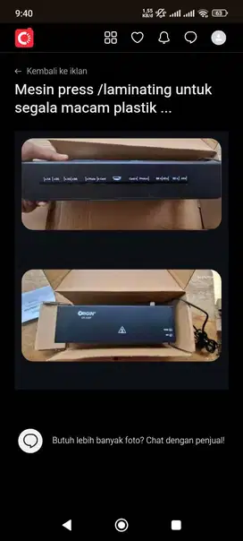 Mesin laminating plastik masih baru