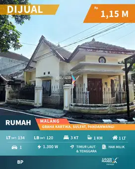Dijual Rumah Hook Dekat Pasar di Graha Kartika Malang