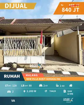 Super Murah Dijual Rumah Minimalis New Villa Bukit Sengkaling Malang