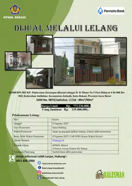 DIJUAL RUMAH MELALUI LELANG WILAYAH BEKASI !!!