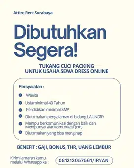 Dicari tukang cuci dress