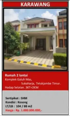 Dijual Rumah Komplek Galuh Mas Teluk Jambe Timur