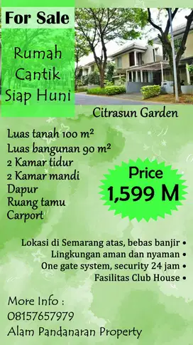 Dijual BU Rumah Cantik di Citrasun Garden Banyumanik