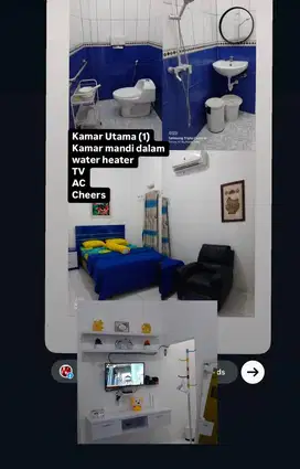 Kostan Bulanan atau tahunan kamar full furnished kamar mandi dalam