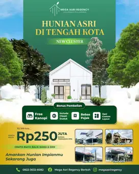 HUNIAN ASRI DI TENGAH KOTA HARGA PINGGIR KOTA! MULAI 250 JT SAJA!!