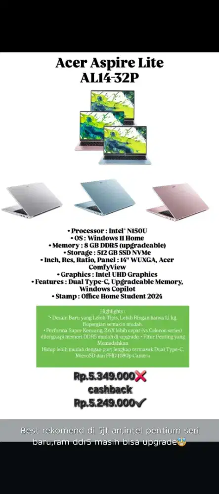 Cash dan credit Acer Aspire Lite AL14-32P