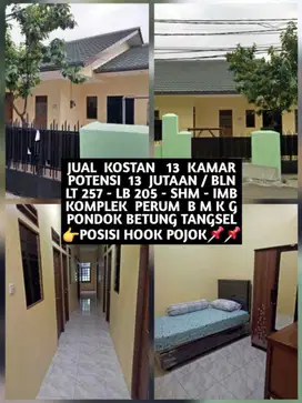 JUAL KOST KOSAN HOOK 13 KAMAR DI KOMPLEK BMKG PONDOK BETUNG TANGSEL