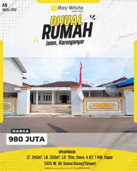 Rumah Klasik di Jaten, Dekat Palur, Dekat Jl. Dempo