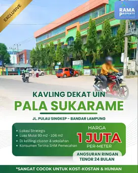 KAVLING SUKARAME DEKAT DENGAN KAMPUS UIN DAN DI BELAKANG SEKOLAH IT