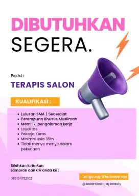 LOWONGAN TERAPIS SALON