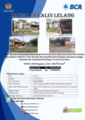 DIJUAL RUMAH MELALUI LELANG WILAYAH BOGOR