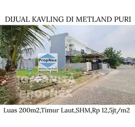 Dijual kavling di Metland Puri,JakBar Luas 200m2 = 10mx 20m,Timur Laut