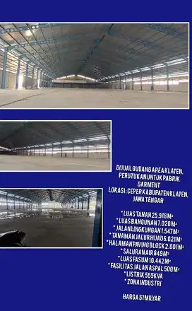 dijual gudang murah 2,5ha dan kantor di klaten