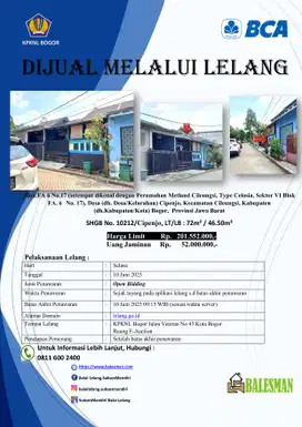 DIJUAL RUMAH MELALUI LELANG WILAYAH BOGOR