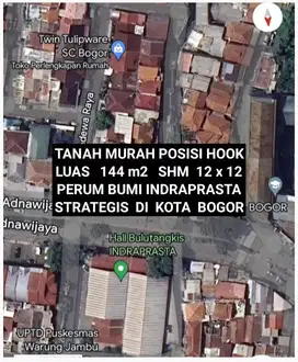 TANAH MURAH POSISI HOOK DI PERUMAHAN BUMI INDRAPRASTA PANDU RAYA KOTA