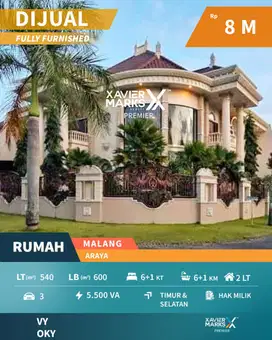 Dijual Rumah Eksklusif Mewah Posisi Hook Di Araya Malang