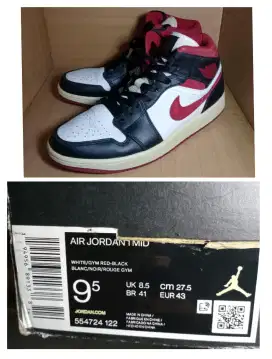 Authentic Nike Jordan 1 Mid Gym Red With Box Size 43