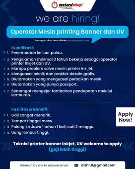 Lowongan Kerja: Operator Mesin Printer Banner dan UV