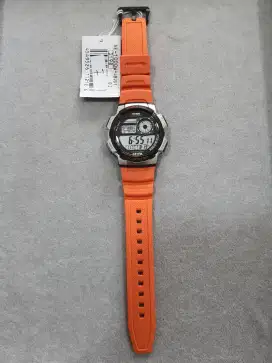 Casio AE‑1000W‑4BVDF Original – World Time Oranye , Baterai 10 Tahun