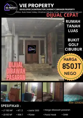 DIBAWAH PASARAN! DIJUAL CEPAT RUMAH TANAH LUAS DI BUKIT GOLF CIBUBUR
