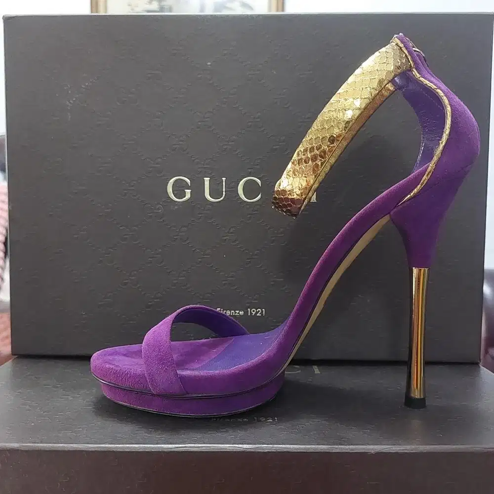Gucci 'Kelis' Suede and Python Ankle Strap Platform Sandals