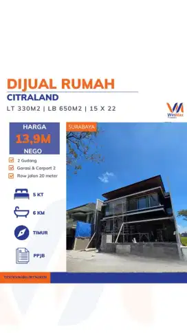 Dijual rumah CITRALAND UTAMA