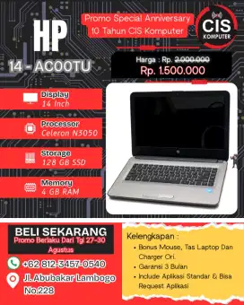 Promo Laptop seken HP 14-ACOOTU bergaransi
