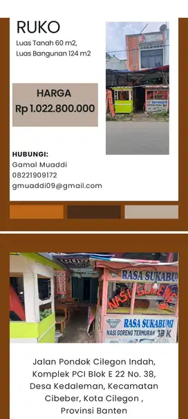 Dijual ruko cocok untuk usaha lokasi strategis