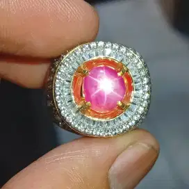 Ruby Star burma no heat 2.3 ct memo GRI Ring perak Microsetting