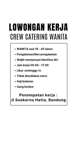 Lowongan Kerja Catering Bandung Untuk Wanita