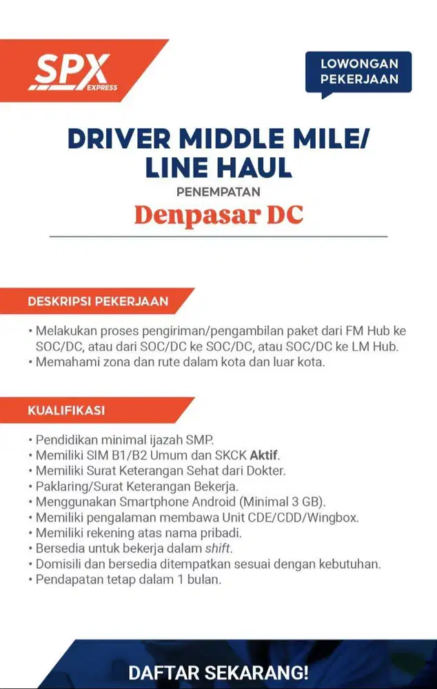Driver Middle Mile Denpasar DC
