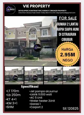 Jual Rumah Cantik Siap Huni 2,950 M Nego. CitraGran Cibubur.