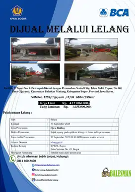 DIJUAL RUMAH MELALUI LELANG WILAYAH JAWA BARAT