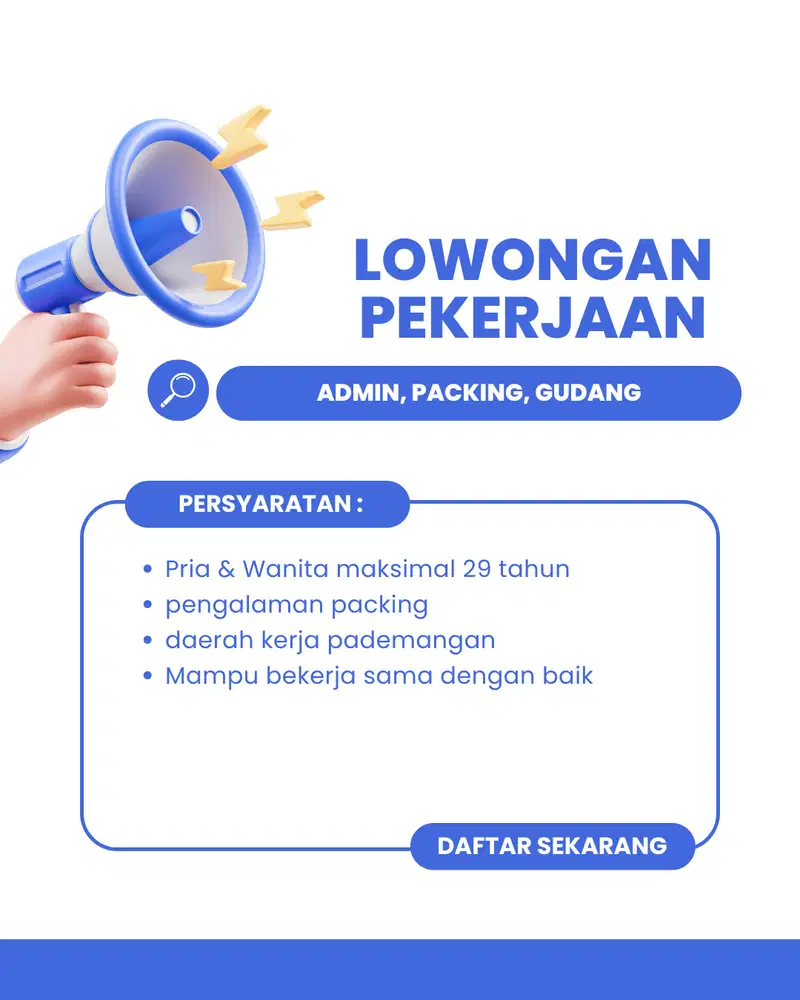 lowongan packing, admin , dan gudang