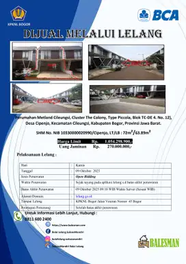 DIJUAL RUMAH MELALUI LELANG WILAYAH JAWA BARAT