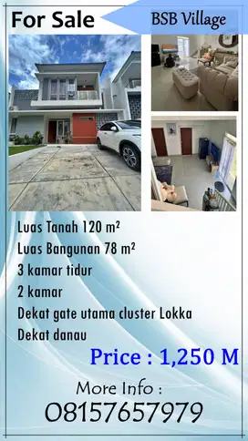 Dijual Cepat BU Rumah 2LT BSB Village Dekat Danau