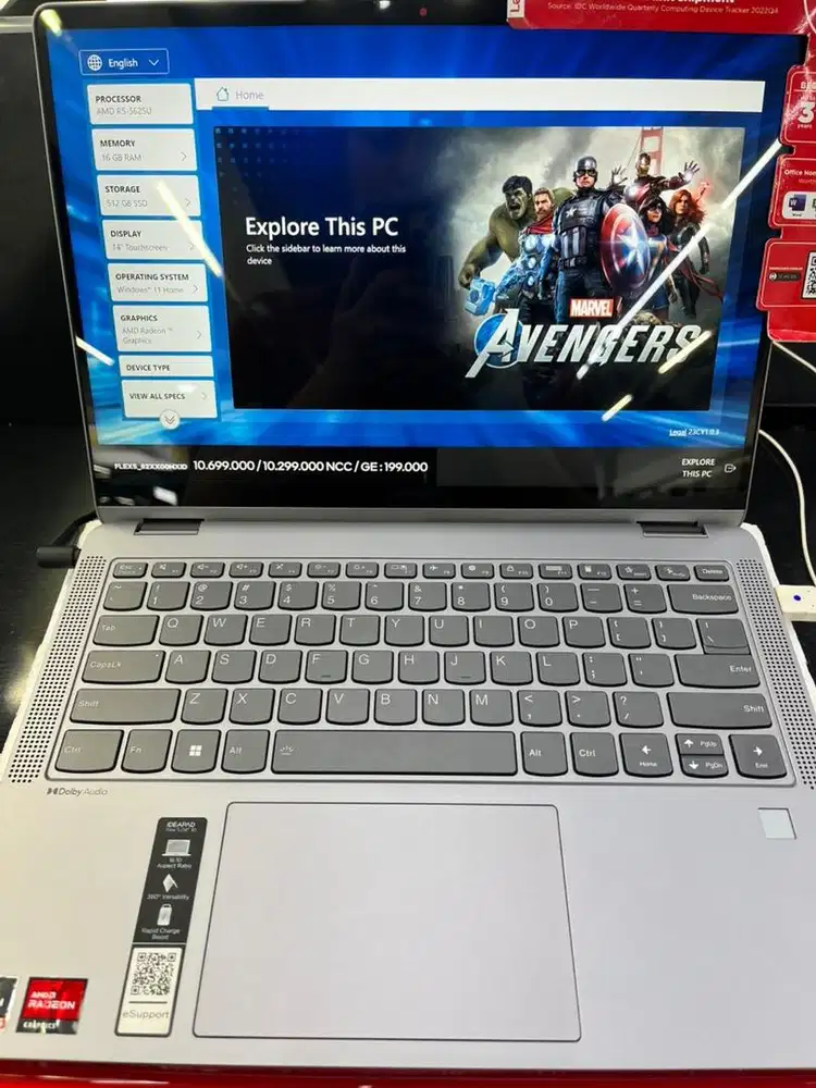 laptop lenovo AMDR5562U ram 16/512gb