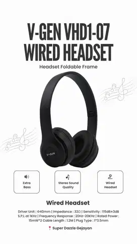 V-GEN VHD1-07 Wired Headset