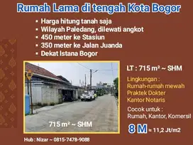 Rumah tua hitung Tanah 715 m2 di Paledang, dekat Istana Bogor