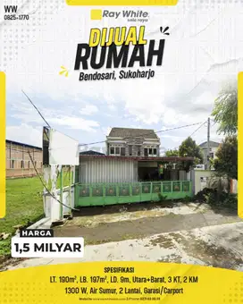 Dijual Rumah Hook 2 Lantai di Bendosari, Dekat Pusat Kota Sukoharjo