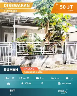 Disewakan Murah Rumah Furnish di Soekarno Hatta Malang Dekat Kampus